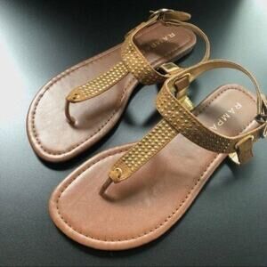 Rampage Women's Brown and Gold Flat Buckle Sandals Size 7